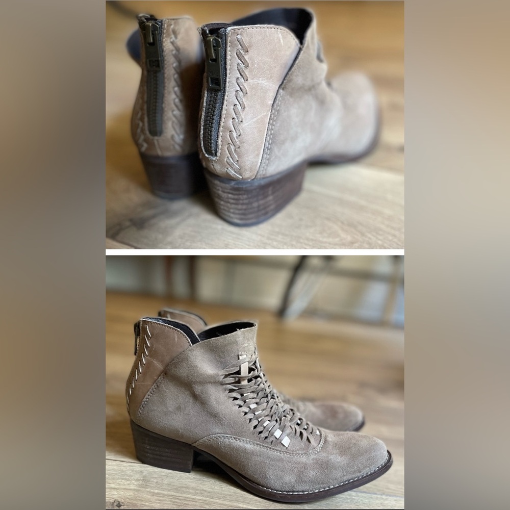Braided Leather booties- two-toned, camel, beige, nude, zipper back